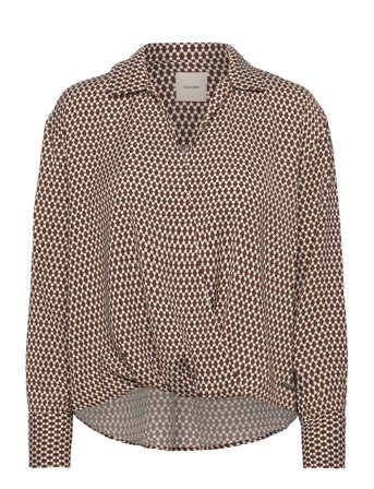 Calvin Klein | Printed Crepe Ls Faux Wrap Top | S