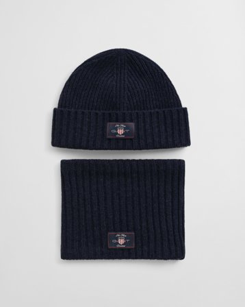 GANT Kinder Beanie und Schlauchschal aus Wollmix im Geschenkset (S-M) Marineblau