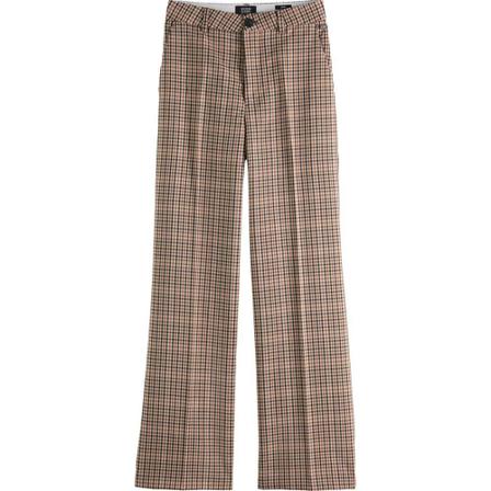 Scotch & Soda Edie - high rise wide leg Broek brown check , Bruin , Dames , Maat: W26 L32