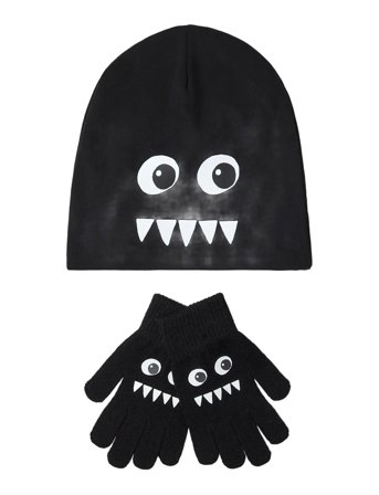 Lindex Jersey Beanie And Magic Gloves - Black - 8-10