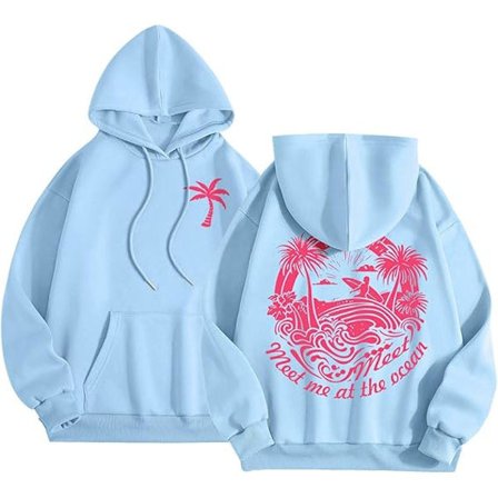 Oversized hettegenser med lange ermer og bokstavtrykk for tenåringsjenter, motegenser med snøring og lommer, rosa