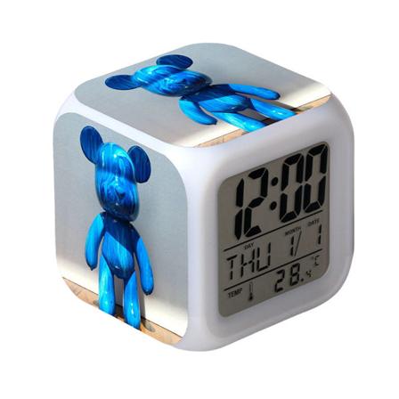 Cartoon Fluid Violent Bear Alarm Clock LED Square Clock Digital Alarm Clock med tid, temperatur, alarm, datum