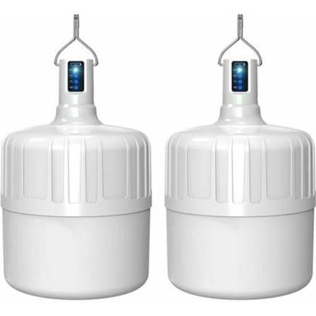2 stk. LED-pærer, oppladbare, USB-lading, nødlys for strømbrudd, utendørs campingteltlys, nattmarked belysningsbodlys (hvit)