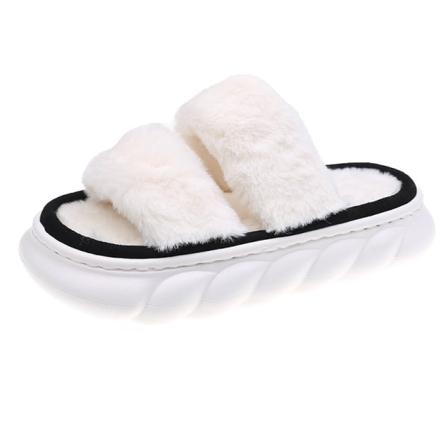 Kvinnor Slip On Fuzzy Tofflor Öppen Toe Plysch Tofflor
