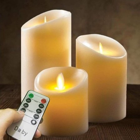 Da by Flameless Candles Flickering LED Candles, Elfenbensvit, 3