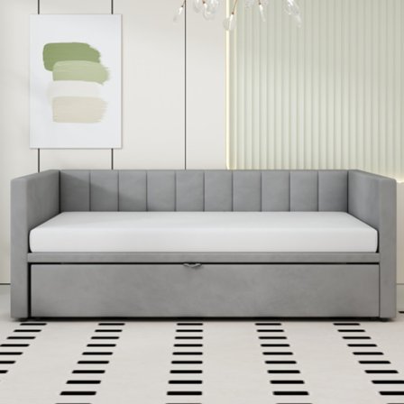 Utdragbar bäddsoffa 90/180×200 cm | sammetsgrå | Med sänglåda | multifunktionell säng