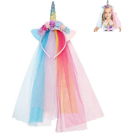 Enhörningsdiadem för flickor med tyll, regnbåge, diadem, barnfödelsedagsfestdekorationer presenter, för Halloween, jul, födelsedag, 1 st (ir