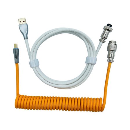 Spiral USB C-kabel för speltangentbord, dubbelmantlad mekanisk tangentbordskabel med avtagbar metall 1,5 m USB-C till USB-A