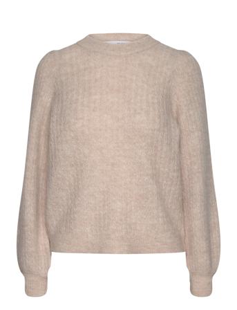 Slflulu Ls Structure Knit O-Neck Beige Selected Femme