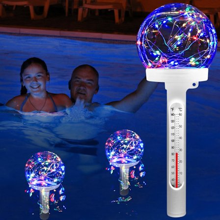 Flydende Pooltermometer, Farverig LED Solar Pooltermometer, Letlæselig Pooltermometer om natten, Svømmebassin Wa
