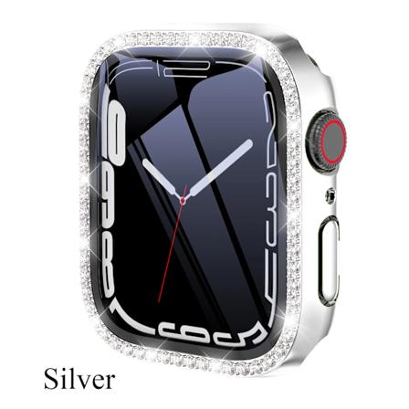 Diamond Glass+ Cover for Apple Watch Case 45mm 41mm 40mm 44mm 42mm 38mm Bling Bumper+ Screen Protector iwatch Series 9 8 7 3 6 SE Silver Silver Series