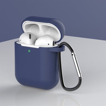 AirPods 2/1 fodral mjukt silikon + nyckelring med karbinhake blå (fodral D)