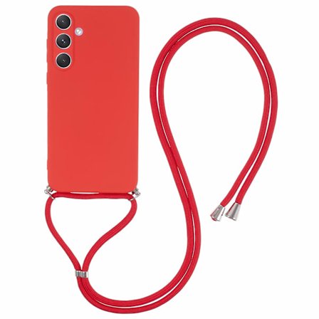 For Samsung Galaxy A55 5G Telefondeksel TPU Gummibelagt Beskyttelsesdeksel med Lanyard - Rød