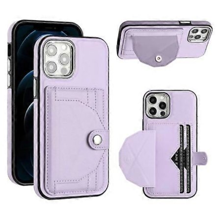 Mobilskal för iPhone 12 / 12 Pro Stöttåligt läderskal med korthållare (Lila)