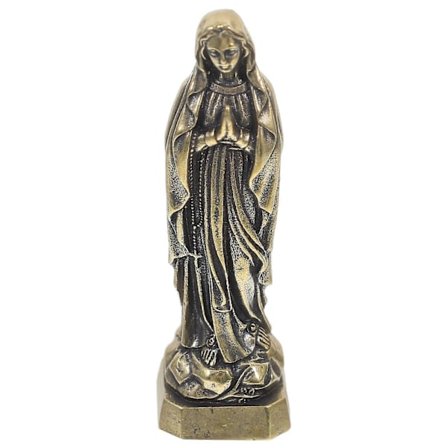 Retro Messing Jomfru Maria Statue Miniatyr Katolsk Gudinne Skulptur Hjemmeinnredning Skrivebord Messing Ornament Religiøs Messingstatue