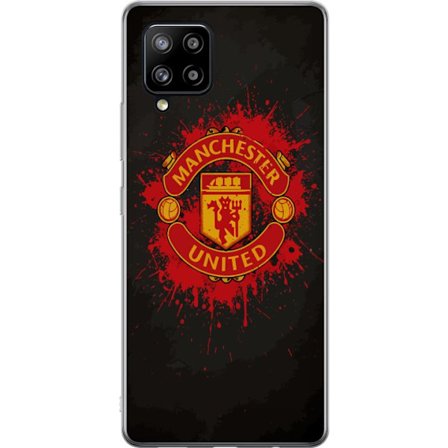 Kompatibelt Mobildeksel til Samsung Samsung Galaxy A42 5G Manchester United logo i rød og gul farge med røff sportslig bakgrunn