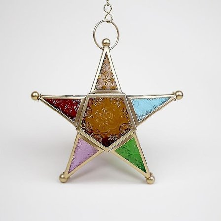 Wabjtam Femspiss Stjerne Tealight Holder Marokkansk Stil Hengende Glass Lykt