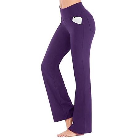 Dam Plain Elastisk Hög Midja Yoga Byxor Andas Bekväm Full Längd Bred Ben Byxor Sommar Casual Flare Byxor Lila Purple 2XL