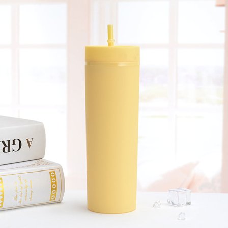 Fargerik Kopp med Sugerør Stor Kapasitet 473ml Komfortabel Plastflaske Gul