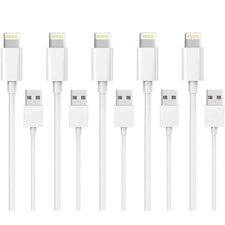 5-pack 1M Lightning-laddare iPhone 13/12/11/ Xs/Max/X/8/7/6/5/SE vit