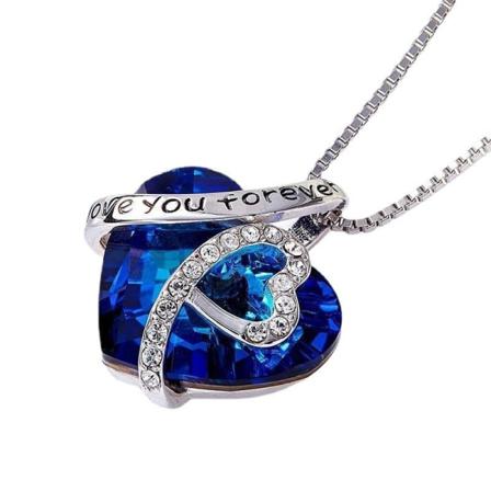 Damhalsband Damhjärtahalsband För Kvinnor, Love Heart Vit Pläteradk-[blå Diamant]