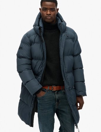 Superdry Hooded Sports Puffer Mid Jkt - Navy - M