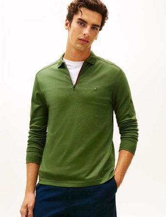Tommy Hilfiger Ls Liquid Rwb Zip Reg Polo - Green - L