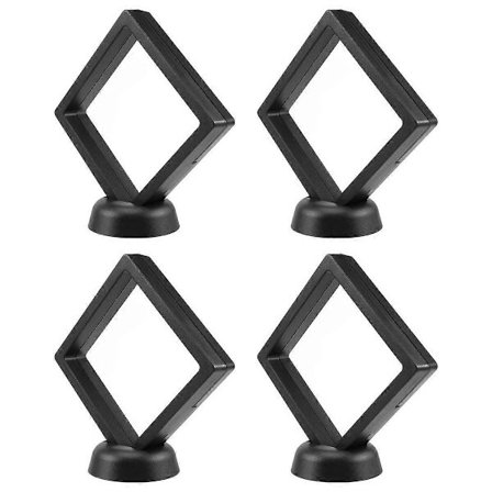 4 Stykker Holder 3D Flytende Ramme med Brakett Anti-Anløps Smykkeskrin Mynt Display Kabinett Svart