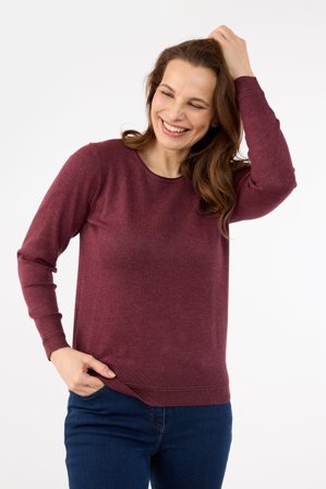 JENSEN - Langærmet Strik - Bordeaux - Ribdetalje