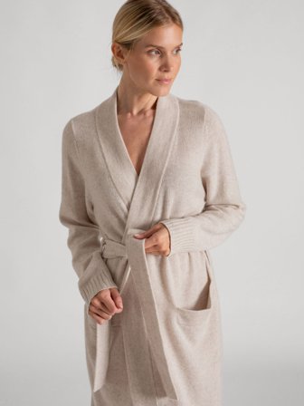 Kashmina - Morgenkåpe "Premium" i 100% kashmirull - Beige - Size M/L