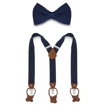 Set de nœud papillon pré-noué et bretelles bleus pour hommes - Sets de nœuds papillon