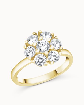 Haloring Flora 18K Gultguld Naturlig Diamanter i stort halo Forlovelsesringe hos VANBRUUN