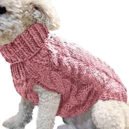 Enkel varm genser med turtleneck til katt og hund - strikket kjæledyrkostyme - høst- og vinterklær - WELLNGS Dark Pink M