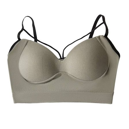 Sports-BH for kvinner, komfortabel, sømløs, tettsittende, kryssende stropper, yoga-sports-BH for trening, grågrønn