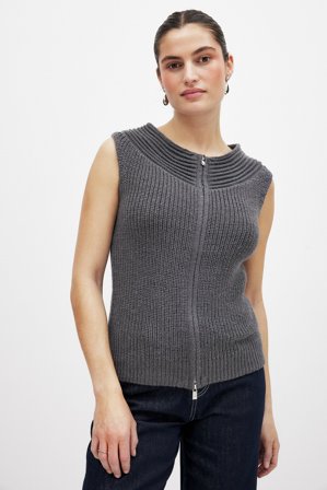 NA-KD Knitted Zip Sleeveless Top - Strikkede toppe - Grå - M