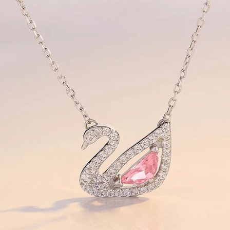 S925 Sterling Silver Svanhalsband Kristallhänge - Vitguld