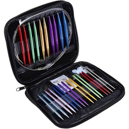 Rundstickor i aluminium, storlek 13, utbytbara, 2,75 mm-10 mm, med fodral