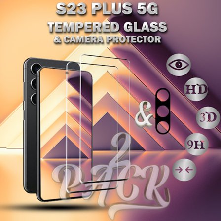 2-Pack Samsung S23 Plus 5G Skärmskydd & 1-Pack linsskydd - Härdat Glas 9H - Super kvalitet 3D
