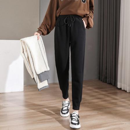 Kvinnor Varma Casual Byxor Vinter Imitation Jogger Byxa Svart S