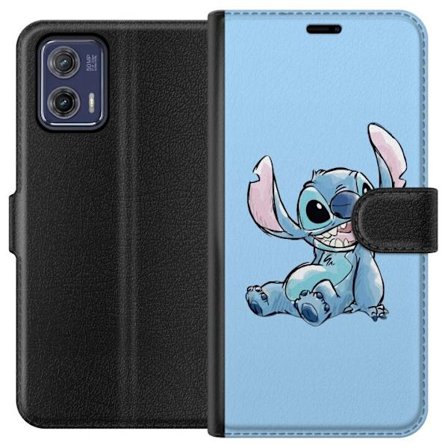 Kompatibelt Lommeboketui til Motorola Moto G73 Håndtegnet illustrasjon av sittende Stitch mot lysblå ensfarget bakgrunn