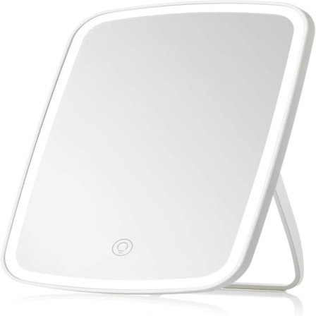 Makeup Mirror with Touch Screen, Vanity Mirror with LED Lights, Adjustable Brightness, Portable, USB Rechargeable