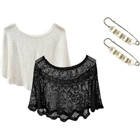 2 stk. sjal-wraps til kvinder med ærmer. Til kvinder, afslappet åben strikket top, blonde sommer letvægts solidt solbeskyttende sjal