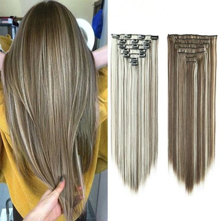 Clip in hårförlängningar 7st/set Syntetiska hårstycken Rak stil 22 tum tjockt hår Öka volymen för kvinnor tjejer