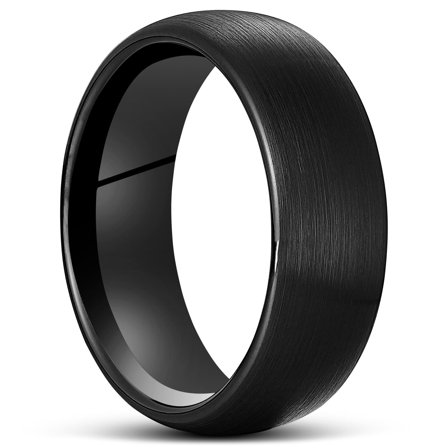 Terra | Anello in tungsteno nero spazzolato da 8 mm per uomini - Anelli in acciaio