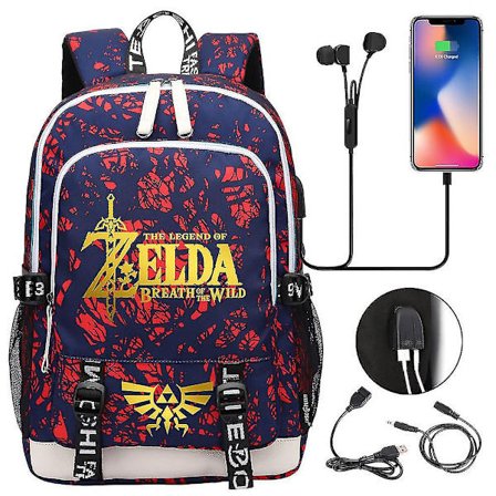 Zelda USB-port Laptop Ryggsekk - Stilig Skoleveske for Fans, Reise og Casual Bruk - Har Innebygd USB-port - Praktisk Dataveske & Tre