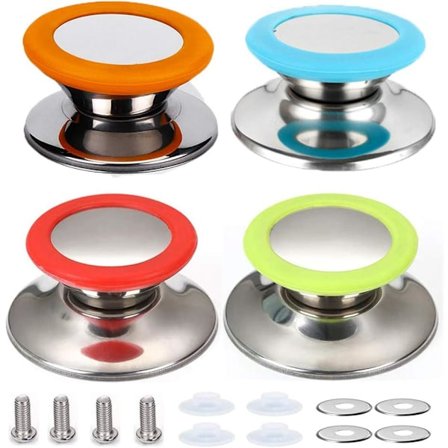 4 stk. grydelåg, grydelåg-knapper, reservedele til komfurer til hjemmebrug, universal køkkenudskiftningshåndtag, grydeknap-udskiftning (rød, blå, grøn