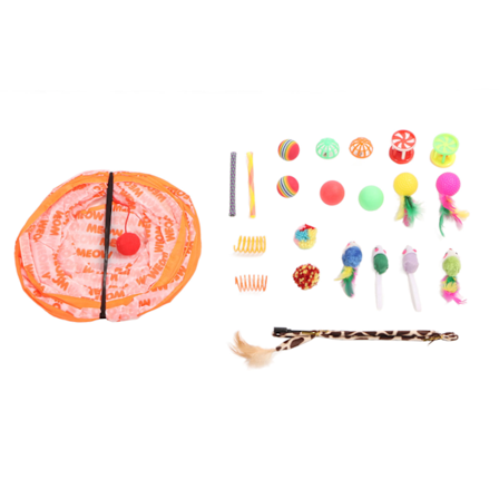 Kattleksaksset Färgglada interaktiva Teaser Wand Ball Musfjädrar Hopfällbar lek Tunnel Kitten Leksaker