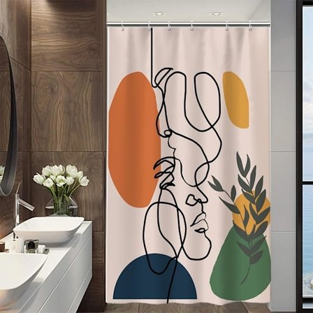 Abstrakt Ansikt Dusjforheng Boho Mid Century Terrakotta Kvinne Badekarforheng 120Bx180Hcm