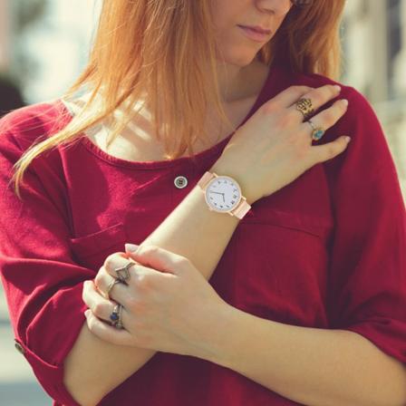 Kvartsurverk Rostfritt Stål Rem Analog Rund Urtavla Klocka Armbandsur (Roséguld)