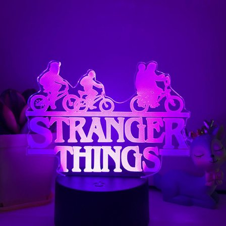 Stranger Things Nattlampe 3D LED Illusjonslampe med 16 Farger Fjernkontroll For Barneromsdekorasjoner Lys -- Svart Sete